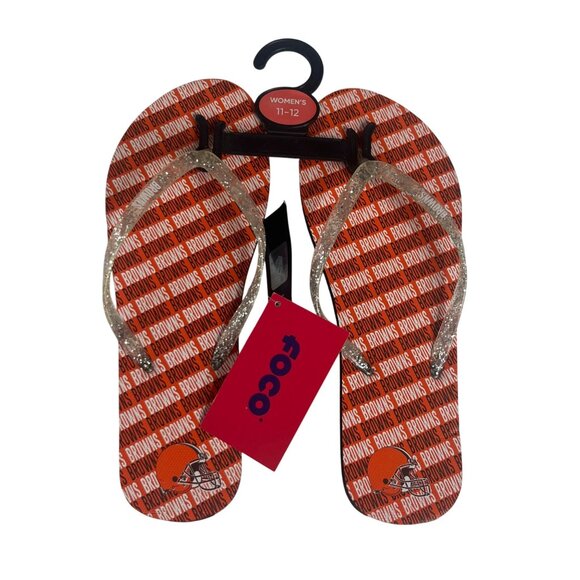 Cleveland Browns Flip Flops Womens Orange Size XL 11-12 New NFL Licensed FOCO - Picture 1 of 9
